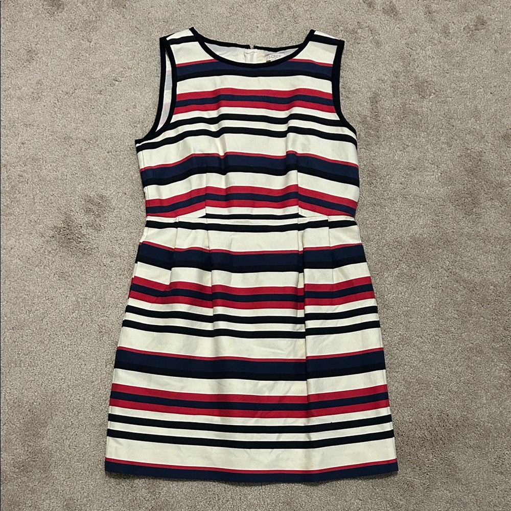 J. Crew Factory Navy and Red Striped Mini Dress